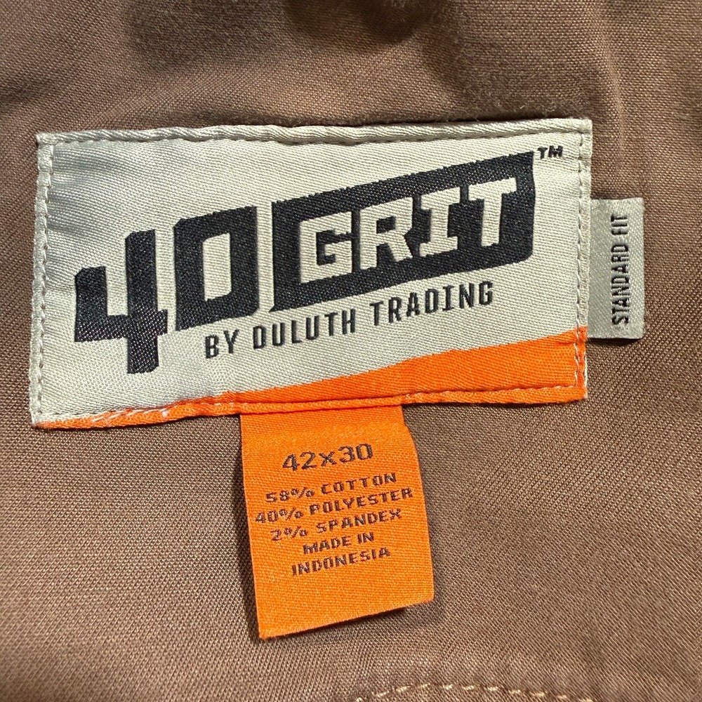 Duluth Trading‎ 40 Grit Pants Mens 42x30 Brown Standard Fit Flex Twill Carpenter - Picture 10 of 12